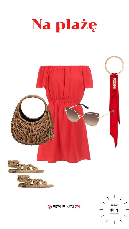 Stylizacja z czerwoną sukienką na plażę