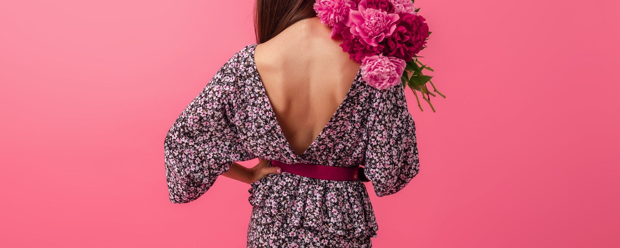 stylish-woman-pink-summer-trendy-dress-posing-with-peony-flowers-bouquet-view-from-back
