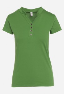 Zielony T-shirt Koszulka z Bawełny z Metalicznymi Guzikami Cariena