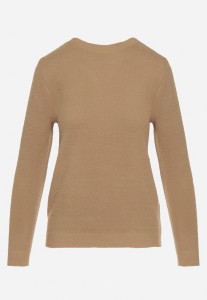 Ciemnobeżowy Sweter z Wełną w Klasycznym Stylu Firrive
