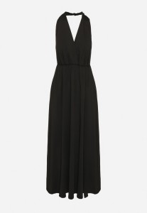 Czarna Koktajlowa Sukienka Multiway z Wiskozą i Wiązaniem na Szyi Lilazza