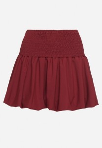 Bordowa Rozkloszowana Spódnica Bufiasta z Elastyczną Gumką w Pasie Hetilda