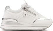 Białe Sneakersy na Platformie z Metaliczną Lamówką i Brokatem Bivina