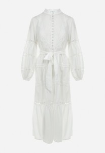 Biała Rozkloszowana Sukienka z Ażurowymi Wstawkami Palovi