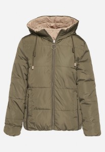 Ciemnozielona Dwustronna Pikowana Kurtka z Kapturem Ściągana przy Rękawach Nevelas