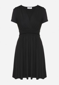 Czarna Rozkloszowana Sukienka z Wiskozą o Kopertowym Kroju z Marszczeniem Adivas