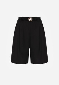 Czarne Szorty Bermudy Eleganckie z Paskiem High Waist Rhodissa