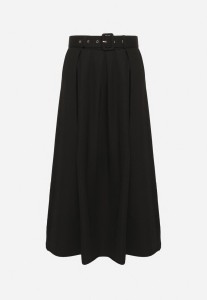 Czarna Rozkloszowana Spódnica z Wiskozą z Gumką w Talii i Dodatkowym Paskiem Marialle