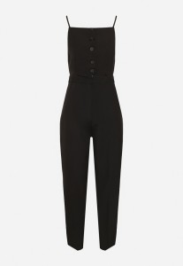 Czarny Kombinezon na Cienkich Ramiączkach z Kwadratowym Dekoltem Dimosies
