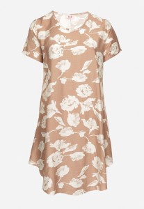 Ciemnobeżowa Pudełkowa Wiskozowa Sukienka ze Wzorem Kwiatów Aranessa