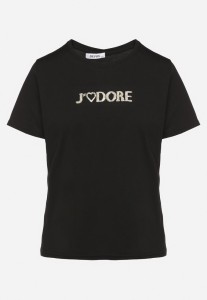 Czarny Bawełniany T-shirt Ozdobiony Napisem Nalaviraen