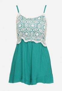 Zielony Kombinezon na Cienkich Ramiączkach z Regulacją Ozdobiony Koronką Tiriala