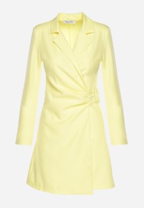 Żółta Kopertowa Sukienka o Fasonie Marynarki Arelisa