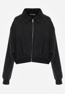 Czarna Bawełniana Bluza Bomberka o Kroju Oversize z Kołnierzem Viminala
