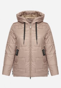 Ciemnobeżowa Pikowana Kurtka z Kapturem i Ozdobnymi Suwakami Tulirisa