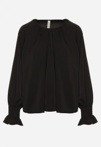 Czarna Bluzka z Ozdobnymi Falbankami Emitta