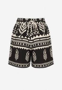 Czarne Szorty z Wiskozy z Wysokim Stanem ze Wzorem w Stylu Etno Lunabella