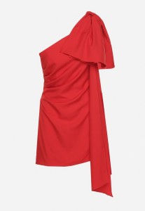 Czerwona Asymetryczna Sukienka z Kokardą na Ramieniu Morrise