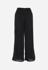 Czarne Spodnie z Prostą Nogawką i Marszczoną Gumką w Pasie Perdila