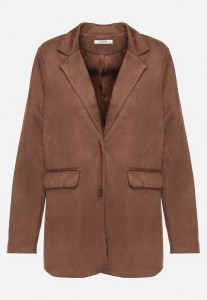 Brązowa Marynarka Oversize z Imitacji Zamszu o Pudełkowym Kroju Alonella