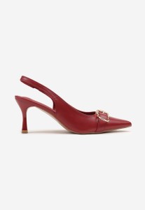 Bordowe Sandały na Szpilce Slingback Ozdobione Metaliczną Klamrą Zeornna