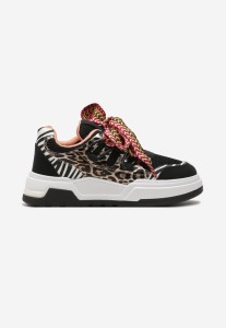 Czarne Sneakersy na Grubej Podeszwie z Ozdobnymi Sznurówkami Zeldema