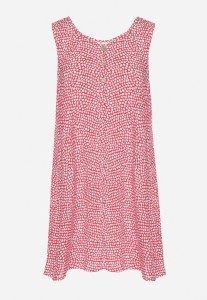 Czerwona Bawełniana Rozkloszowana Sukienka Ozdobiona Kwiatami i Guzikami Lisavella