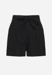 Czarne Bawełniane Szorty Bermudy z Gumką z Tyłu i Materiałowym Paskiem Loviana