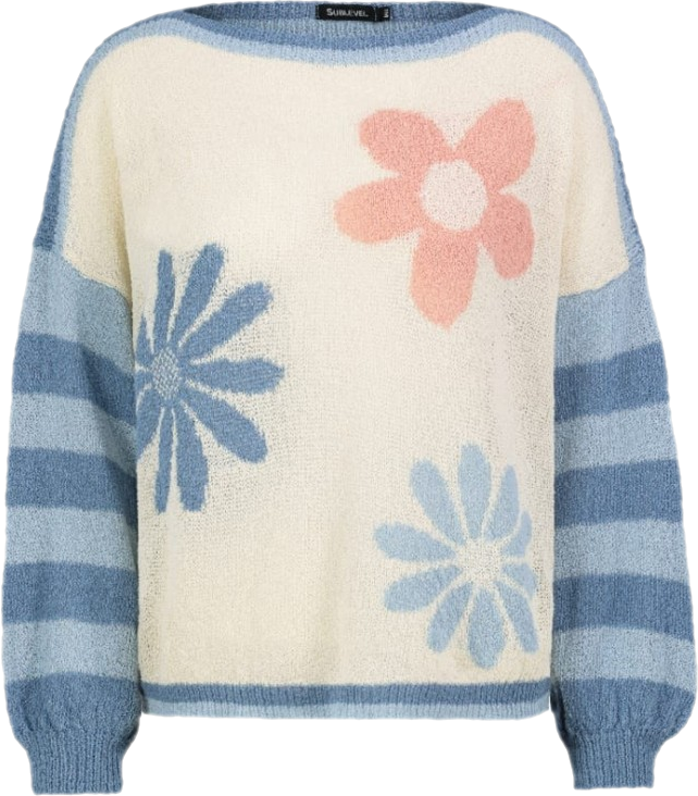 Sublevel Sweter w kolorze błękitno-kremowym rozmiar: M/L