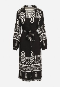 Czarna Sukienka Koszulowa w Etno Wzór z Paskiem Avierira