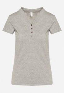 Szary T-shirt Koszulka z Bawełny z Metalicznymi Guzikami Cariena