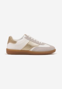 Biało-Złote Sneakersy Tenisówki o Klasycznym Fasonie Do Kostki Satrama