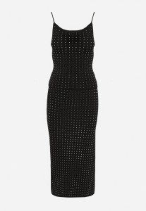 Czarny Dzianinowy Komplet z Wiskozą Top i Spódnica z Cyrkoniami Selmirae