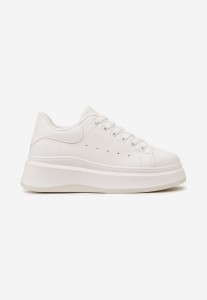 Białe Sneakersy na Grubej Podeszwie z Perforacją i Ozdobą Gumowym Misiem Aireth