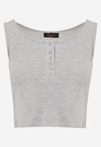 Szary Bawełniany Tank Top w Prążki z Ozdobnymi Guziczkami Bernissa