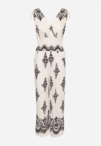 Jasnobeżowy Kombinezon w Orientalny Wzór z Dekoltem w Serek Izena