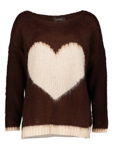 miss goodlife Sweter "Heart" w kolorze ciemnobrązowo-kremowym rozmiar: XL