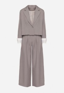 Szary Komplet Garniturowy Marynarka i Spodnie z Kontrastowymi Wstawkami Daviraya