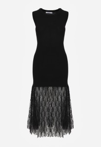 Czarna Sukienka Koktajlowa Bodycon z Wiskozą i Koronką na Dole Nedira