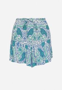 Zielone Szorty z Bawełny z Wysokim Stanem i Gumkami w Talii we Wzór Paisley Jenanellis