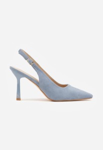 Niebieskie Szpilki VICES Slingback Ozdobione Cyrkoniami na Obcasie Laodele