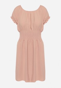 Ciemnoróżowa Rozkloszowana Sukienka Typu Hiszpanka z Gumką w Pasie Tiadella