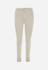 Jasnobeżowe Jeansy Skinny z Postrzępioną Nogawką Chiteli