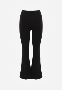 Czarne Spodnie Dzwony z Wiskozą i Bawełną z Gumką w Pasie High Waist Lertidra