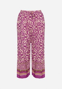 Fioletowe Bawełniane Spodnie Kuloty z Wysokim Stanem w Etniczny Wzór Lisotria