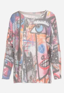 Pomarańczowo-Różowa Bluzka w Abstrakcyjny Print z Metaliczną Nicią Kortalia