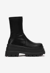 Czarne Botki Workery na Platformie z Dopasowaną Cholewką Esallina