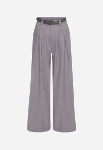 Szare Szerokie Spodnie Palazzo z Wysokim Stanem i Paskiem z Ekoskóry oraz Metalową Klamrą Ninna