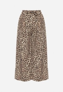 Beżowo-Czarne Spodnie o Szerokim Kroju z Gumką w Talii w Panterkę Filassena