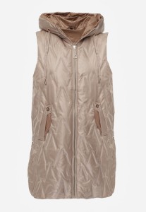 Brązowa Długa Kamizelka Pikowana z Nieodpinanym Kapturem Semaea